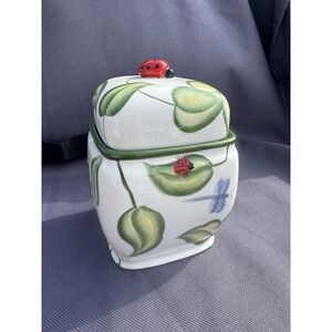 Harry & David Small Canister W Lid, Ceramic, Lady Bug, Bee, Dragonfly Sugar Tea